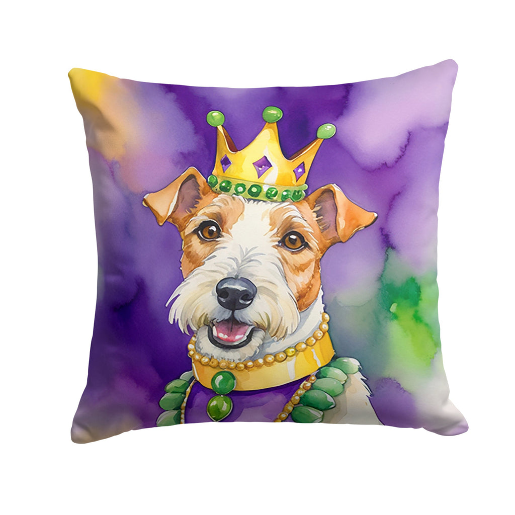 Fox Terrier King of Mardi Gras Decorative Throw Pillow 18x18 Indoor Outdoor Accent Cushion, Fabric Cover with Insert for Sofa, Bed, Porch & Living Room