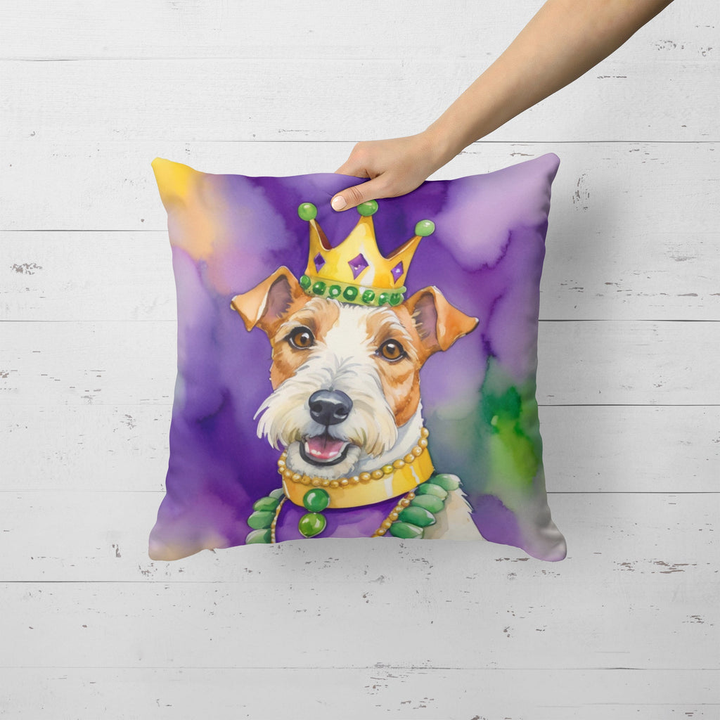 Fox Terrier King of Mardi Gras Decorative Throw Pillow 18x18 Indoor Outdoor Accent Cushion, Fabric Cover with Insert for Sofa, Bed, Porch & Living Room
