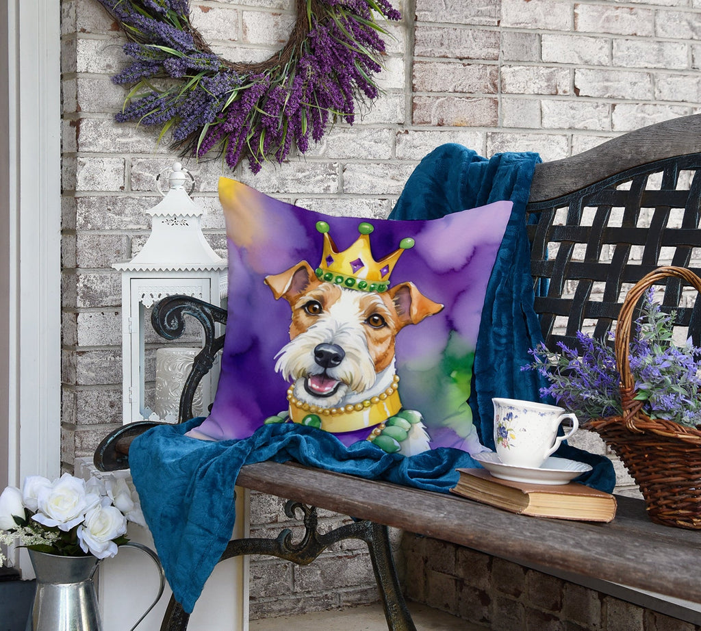 Fox Terrier King of Mardi Gras Decorative Throw Pillow 18x18 Indoor Outdoor Accent Cushion, Fabric Cover with Insert for Sofa, Bed, Porch & Living Room