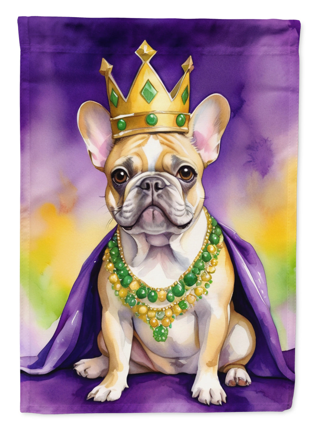 French Bulldog King of Mardi Gras House Flag 28x40 Porch Sleeve Pole Decorative Outside Yard Banner Artwork Wall Hanging, Polyester
