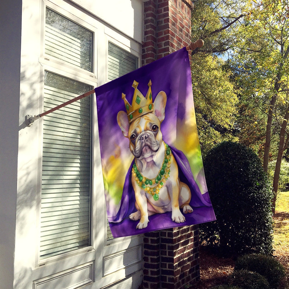 French Bulldog King of Mardi Gras House Flag 28x40 Porch Sleeve Pole Decorative Outside Yard Banner Artwork Wall Hanging, Polyester