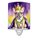 French Bulldog King of Mardi Gras Ceramic Night Light Compact, UL-Certified, Ideal for Bedroom, Bathroom, Nursery, Hallway, Kitchen, 6x4x3, Multicolor