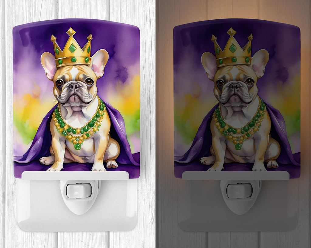 French Bulldog King of Mardi Gras Ceramic Night Light Compact, UL-Certified, Ideal for Bedroom, Bathroom, Nursery, Hallway, Kitchen, 6x4x3, Multicolor
