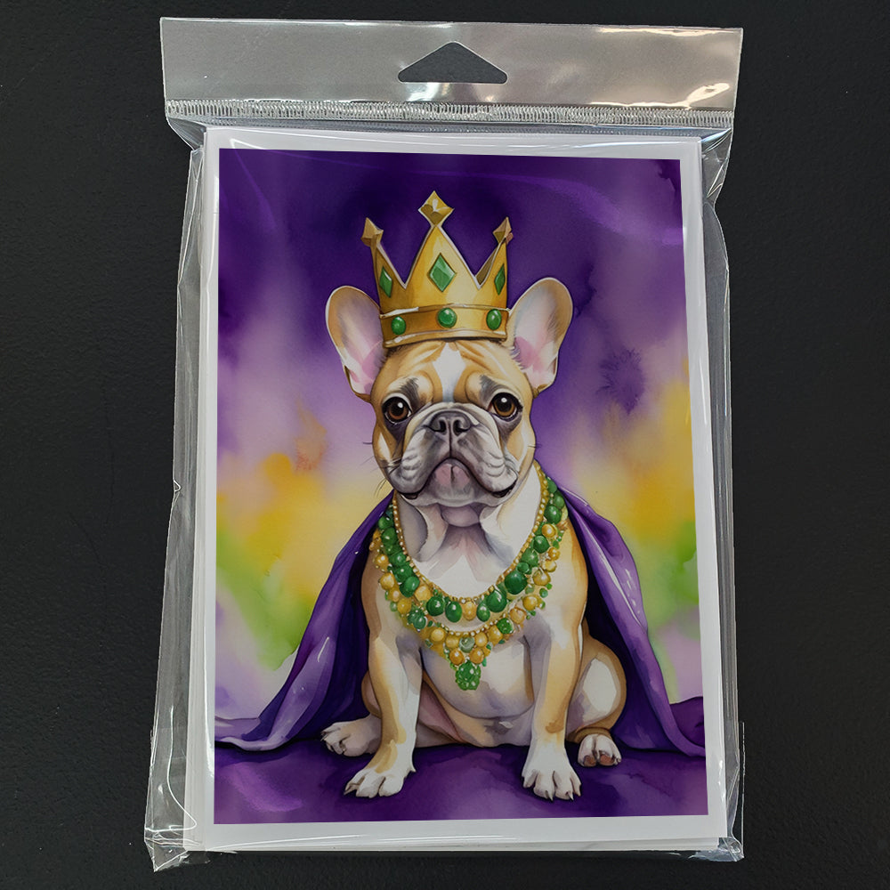 French Bulldog King of Mardi Gras Greeting Cards Pack of 8 Blank Cards with Envelopes Whimsical A7 Size 5x7