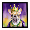 French Bulldog King of Mardi Gras Framed Metal Print Bathroom, Kitchen, Office, Home Decor Wall Art Ready to Hang, Square, 8X8