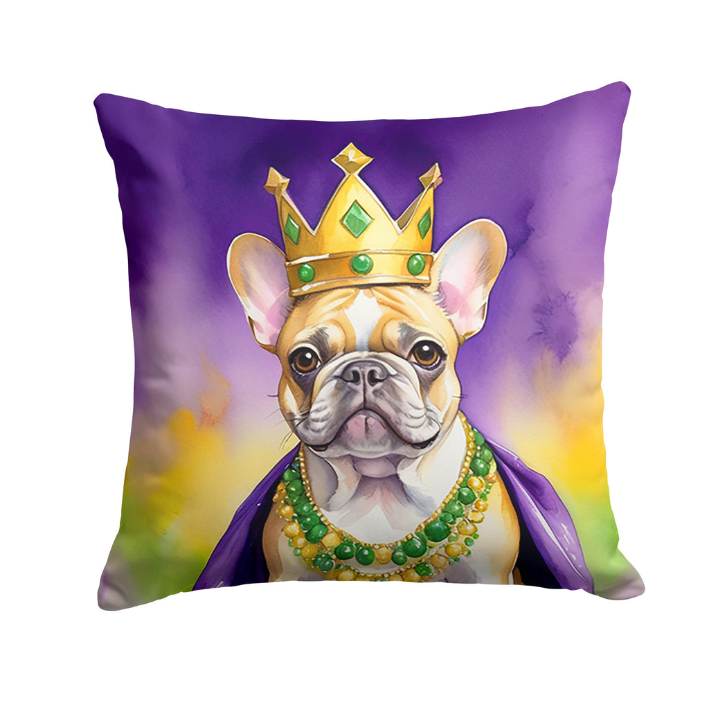 French Bulldog King of Mardi Gras Decorative Throw Pillow 18x18 Indoor Outdoor Accent Cushion, Fabric Cover with Insert for Sofa, Bed, Porch & Living Room