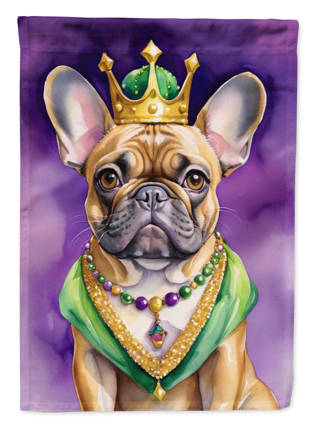 French Bulldog King of Mardi Gras House Flag 28x40 Porch Sleeve Pole Decorative Outside Yard Banner Artwork Wall Hanging, Polyester