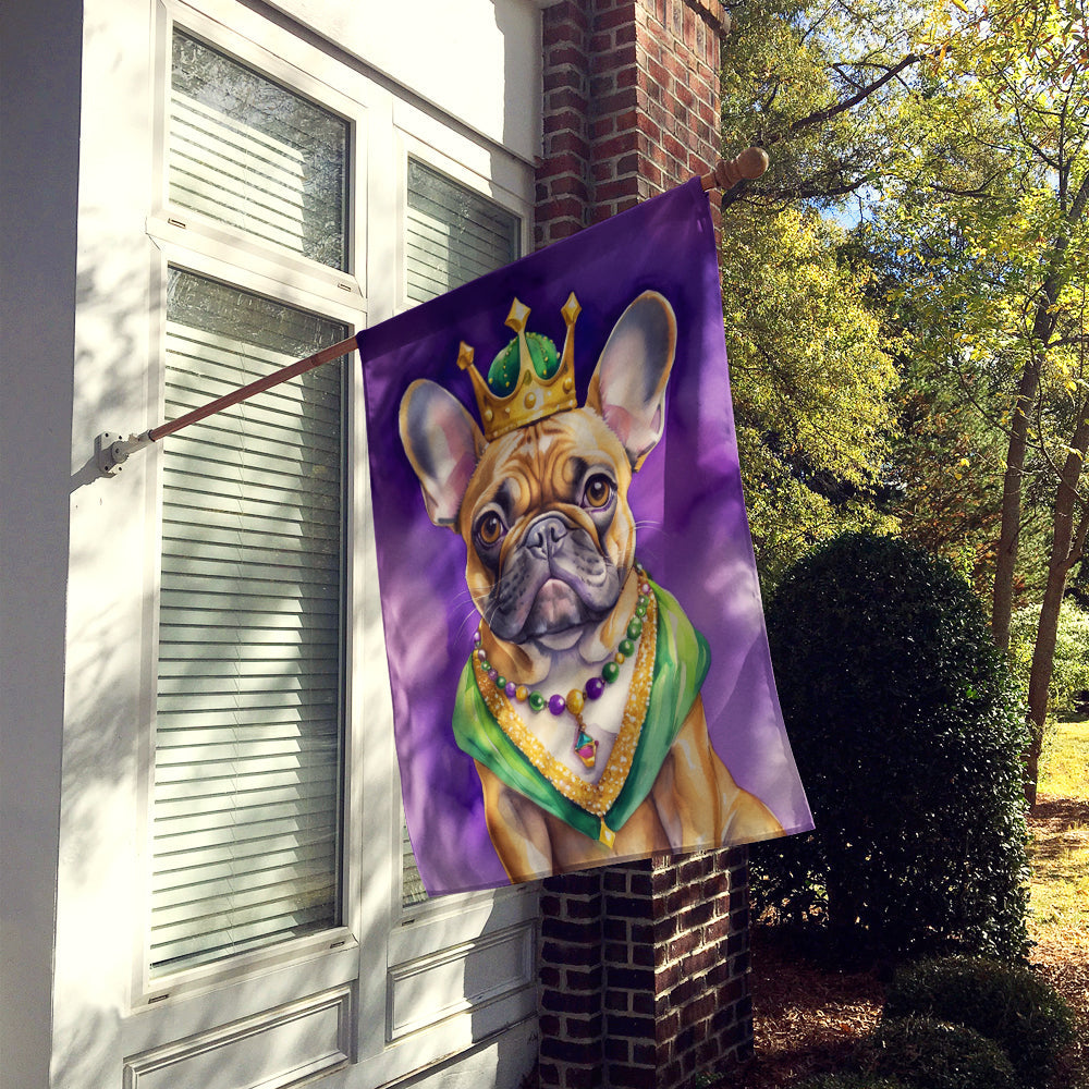 French Bulldog King of Mardi Gras House Flag 28x40 Porch Sleeve Pole Decorative Outside Yard Banner Artwork Wall Hanging, Polyester