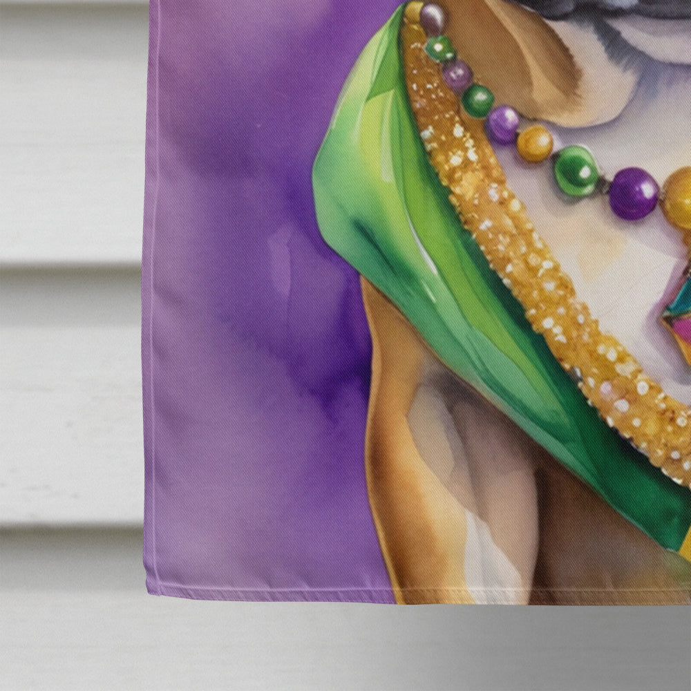 French Bulldog King of Mardi Gras House Flag 28x40 Porch Sleeve Pole Decorative Outside Yard Banner Artwork Wall Hanging, Polyester