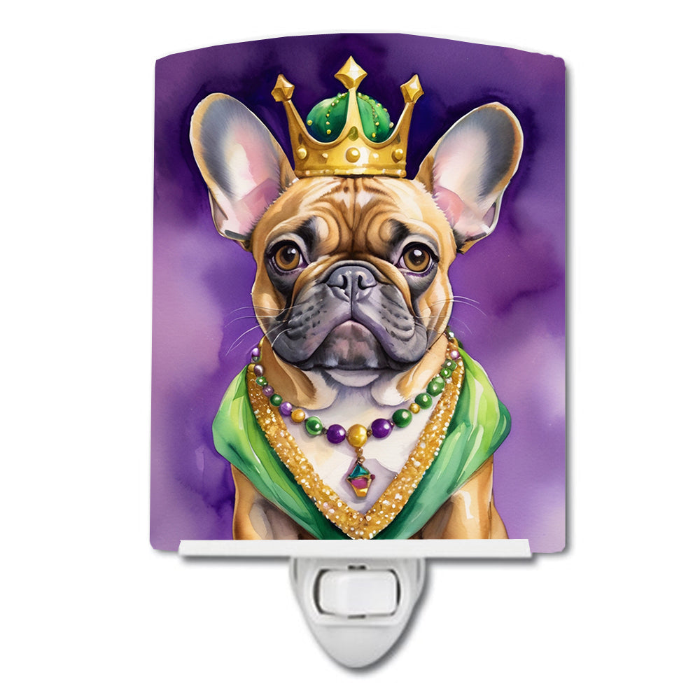 French Bulldog King of Mardi Gras Ceramic Night Light Compact, UL-Certified, Ideal for Bedroom, Bathroom, Nursery, Hallway, Kitchen, 6x4x3, Multicolor