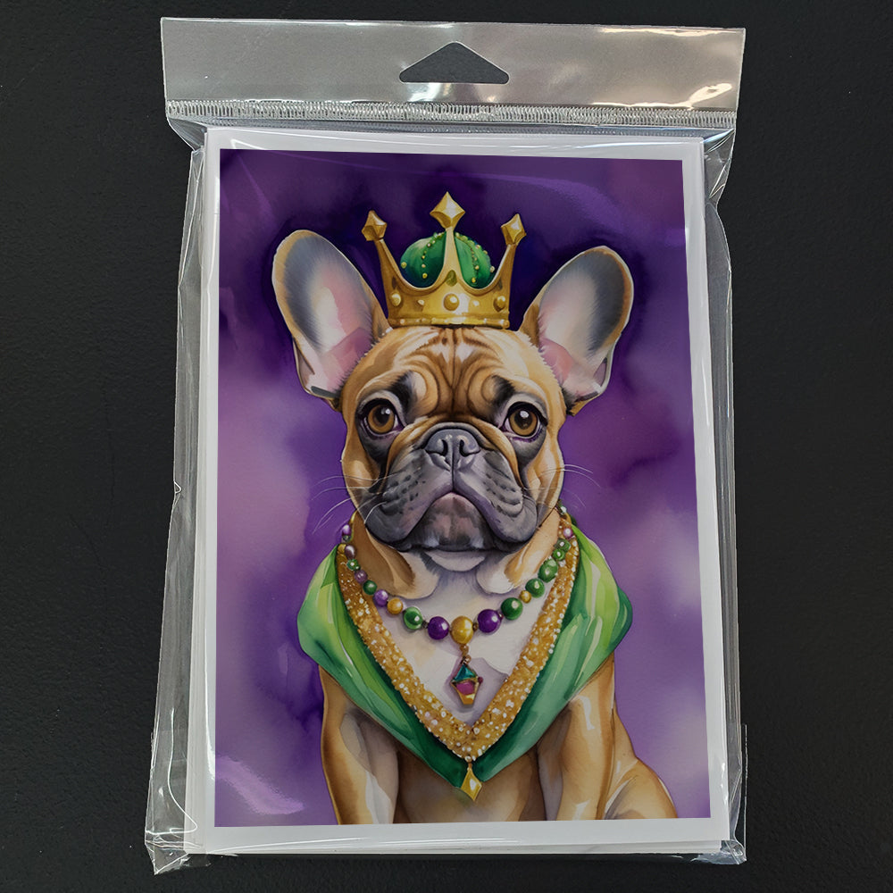 French Bulldog King of Mardi Gras Greeting Cards Pack of 8 Blank Cards with Envelopes Whimsical A7 Size 5x7