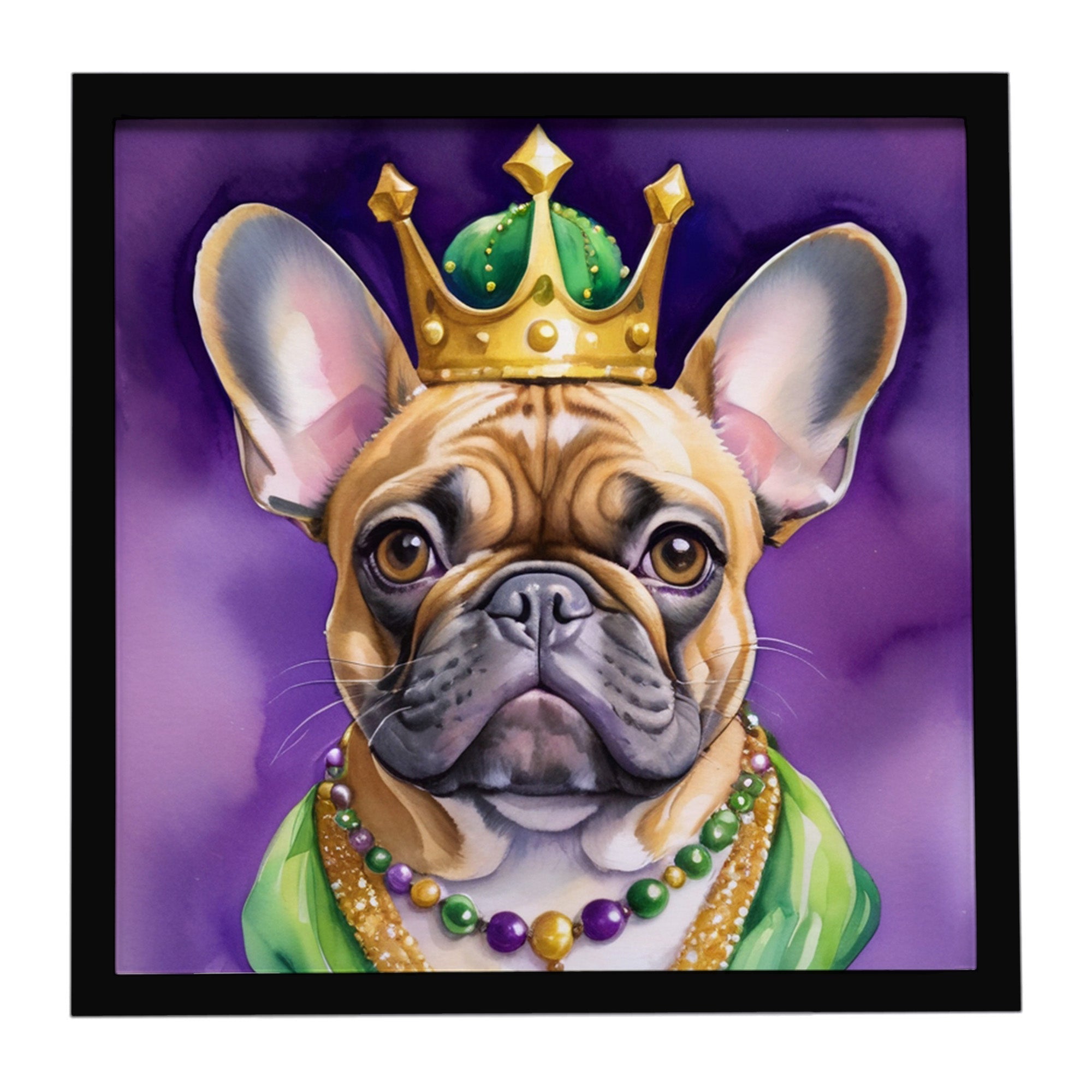 French Bulldog King of Mardi Gras Framed Metal Print Bathroom, Kitchen, Office, Home Decor Wall Art Ready to Hang, Square, 8X8