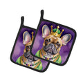 French Bulldog King of Mardi Gras Pot Holder Set of 2 Heat Resistant Quilted Hot Pads 7.5 x 7.5 Inch, Insulated Kitchen Trivets for Cooking & Baking