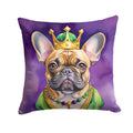 French Bulldog King of Mardi Gras Decorative Throw Pillow 18x18 Indoor Outdoor Accent Cushion, Fabric Cover with Insert for Sofa, Bed, Porch & Living Room