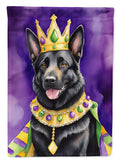 Black German Shepherd King of Mardi Gras House Flag 28x40 Porch Sleeve Pole Decorative Outside Yard Banner Artwork Wall Hanging, Polyester