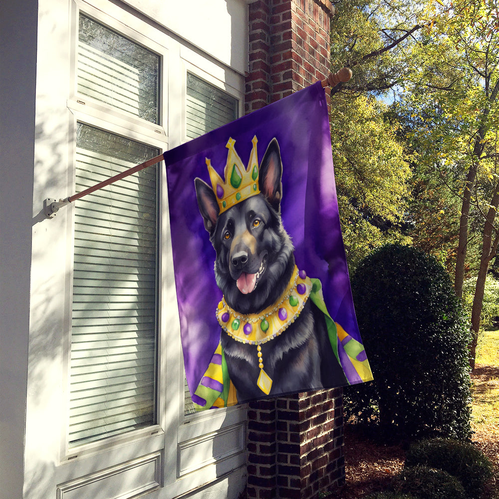 Black German Shepherd King of Mardi Gras House Flag 28x40 Porch Sleeve Pole Decorative Outside Yard Banner Artwork Wall Hanging, Polyester