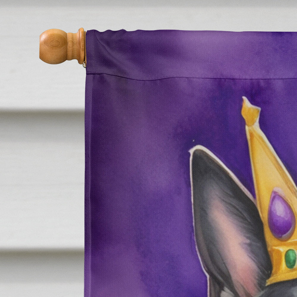 Black German Shepherd King of Mardi Gras House Flag 28x40 Porch Sleeve Pole Decorative Outside Yard Banner Artwork Wall Hanging, Polyester