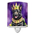 Black German Shepherd King of Mardi Gras Ceramic Night Light Compact, UL-Certified, Ideal for Bedroom, Bathroom, Nursery, Hallway, Kitchen, 6x4x3, Multicolor