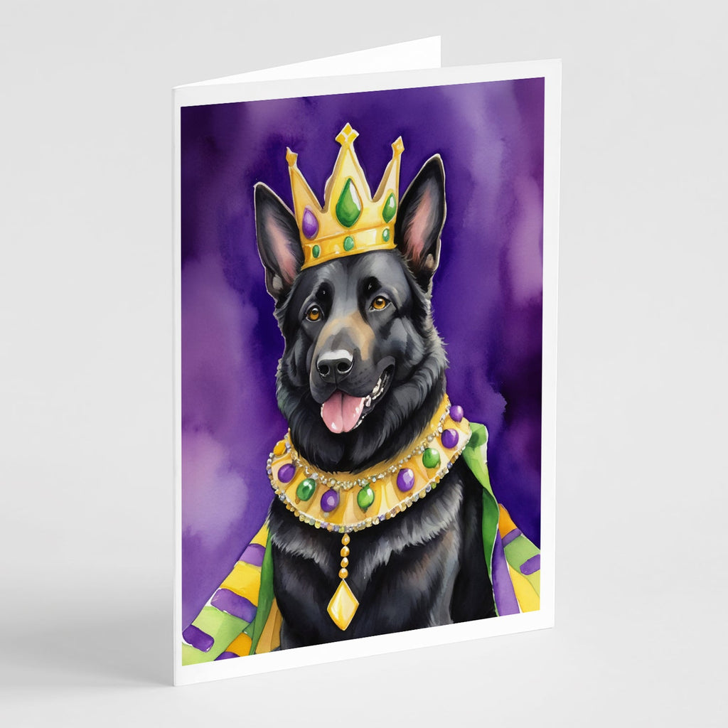Black German Shepherd King of Mardi Gras Greeting Cards Pack of 8 Blank Cards with Envelopes Whimsical A7 Size 5x7