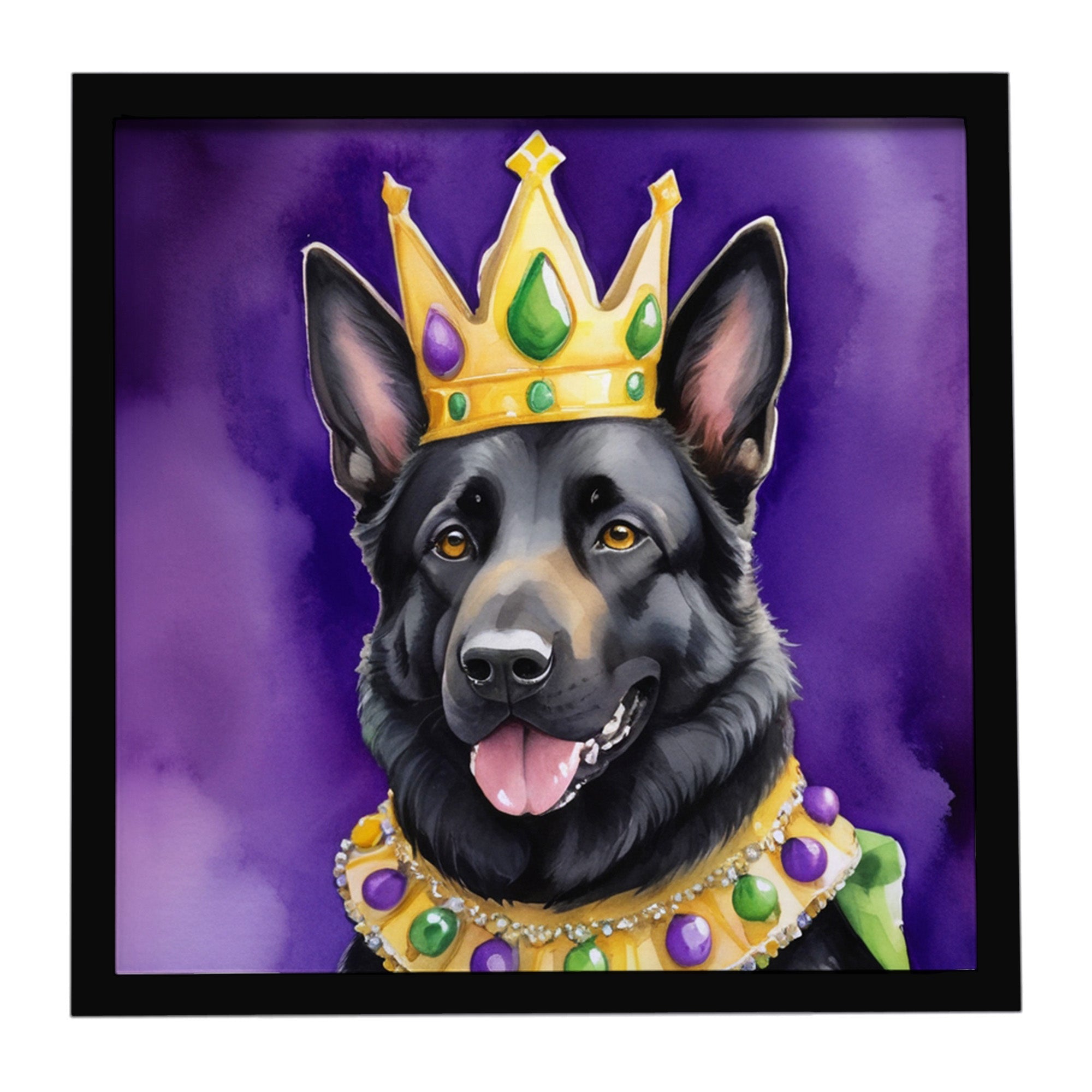 Black German Shepherd King of Mardi Gras Framed Metal Print Bathroom, Kitchen, Office, Home Decor Wall Art Ready to Hang, Square, 8X8