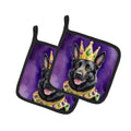 Black German Shepherd King of Mardi Gras Pot Holder Set of 2 Heat Resistant Quilted Hot Pads 7.5 x 7.5 Inch, Insulated Kitchen Trivets for Cooking & Baking