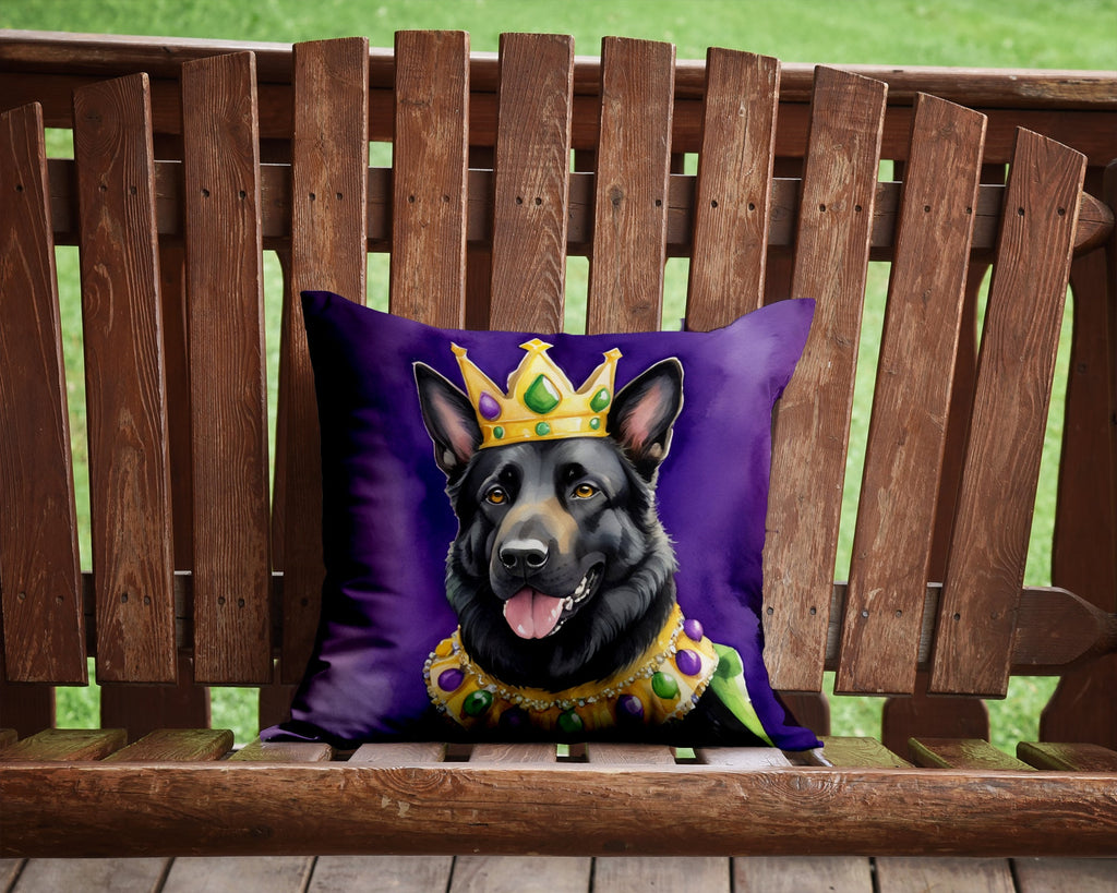 Black German Shepherd King of Mardi Gras Decorative Throw Pillow 14x14 Indoor Outdoor Accent Cushion, Fabric Cover with Insert for Sofa, Bed, Porch & Living Room