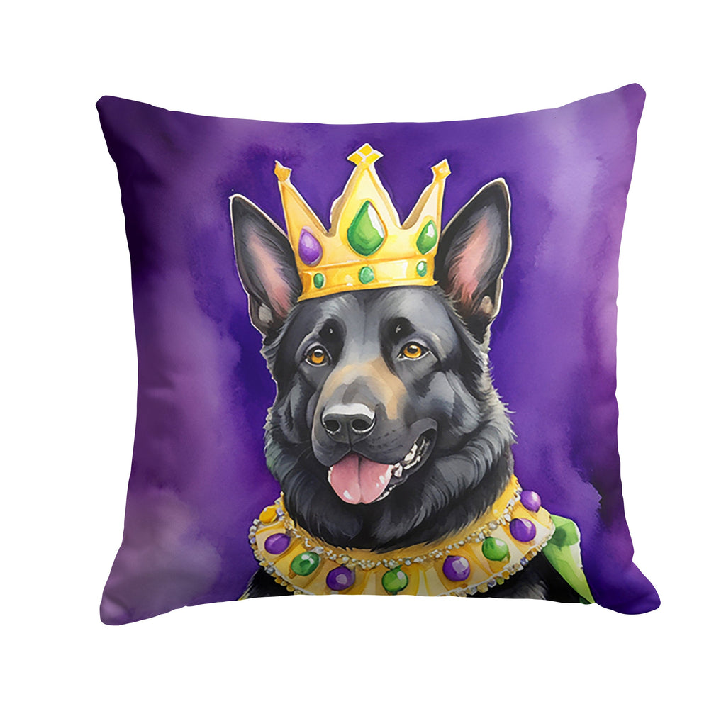 Black German Shepherd King of Mardi Gras Decorative Throw Pillow 18x18 Indoor Outdoor Accent Cushion, Fabric Cover with Insert for Sofa, Bed, Porch & Living Room