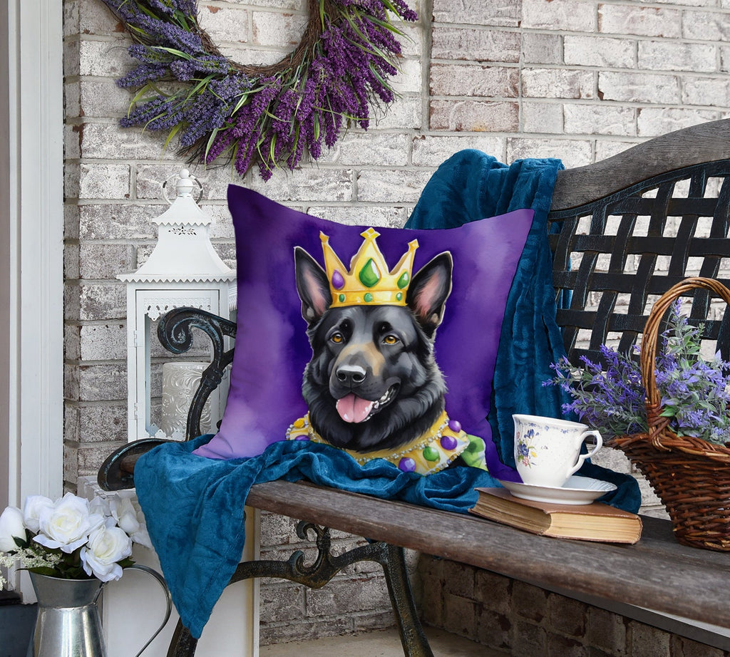 Black German Shepherd King of Mardi Gras Decorative Throw Pillow 18x18 Indoor Outdoor Accent Cushion, Fabric Cover with Insert for Sofa, Bed, Porch & Living Room