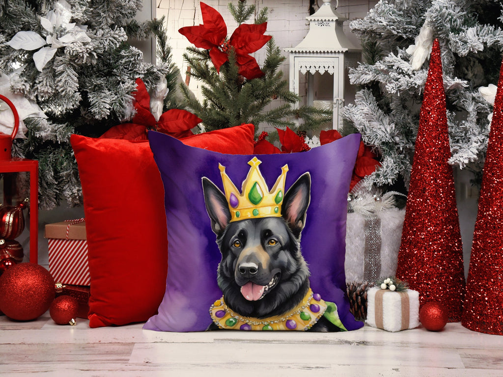 Black German Shepherd King of Mardi Gras Decorative Throw Pillow 18x18 Indoor Outdoor Accent Cushion, Fabric Cover with Insert for Sofa, Bed, Porch & Living Room