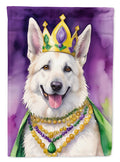 White German Shepherd King of Mardi Gras House Flag 28x40 Porch Sleeve Pole Decorative Outside Yard Banner Artwork Wall Hanging, Polyester