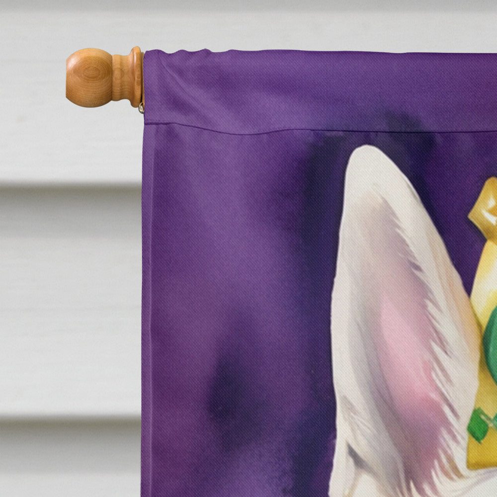 White German Shepherd King of Mardi Gras House Flag 28x40 Porch Sleeve Pole Decorative Outside Yard Banner Artwork Wall Hanging, Polyester