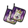 White German Shepherd King of Mardi Gras Pot Holder Set of 2 Heat Resistant Quilted Hot Pads 7.5 x 7.5 Inch, Insulated Kitchen Trivets for Cooking & Baking