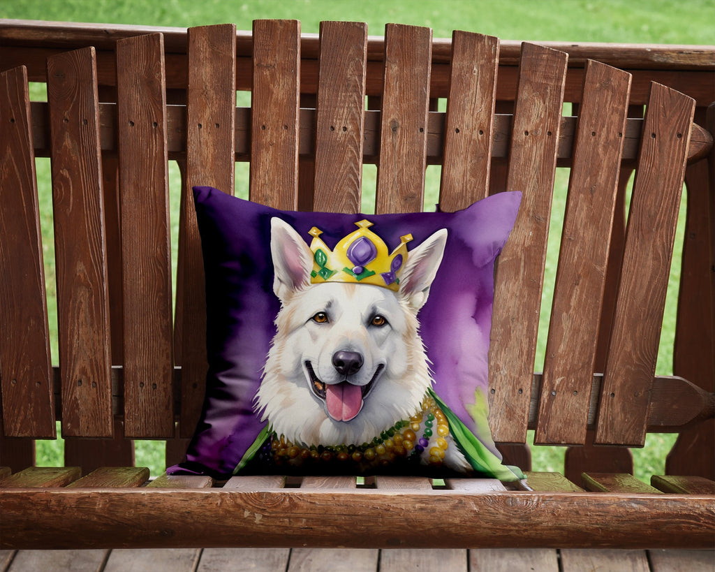 White German Shepherd King of Mardi Gras Decorative Throw Pillow 14x14 Indoor Outdoor Accent Cushion, Fabric Cover with Insert for Sofa, Bed, Porch & Living Room
