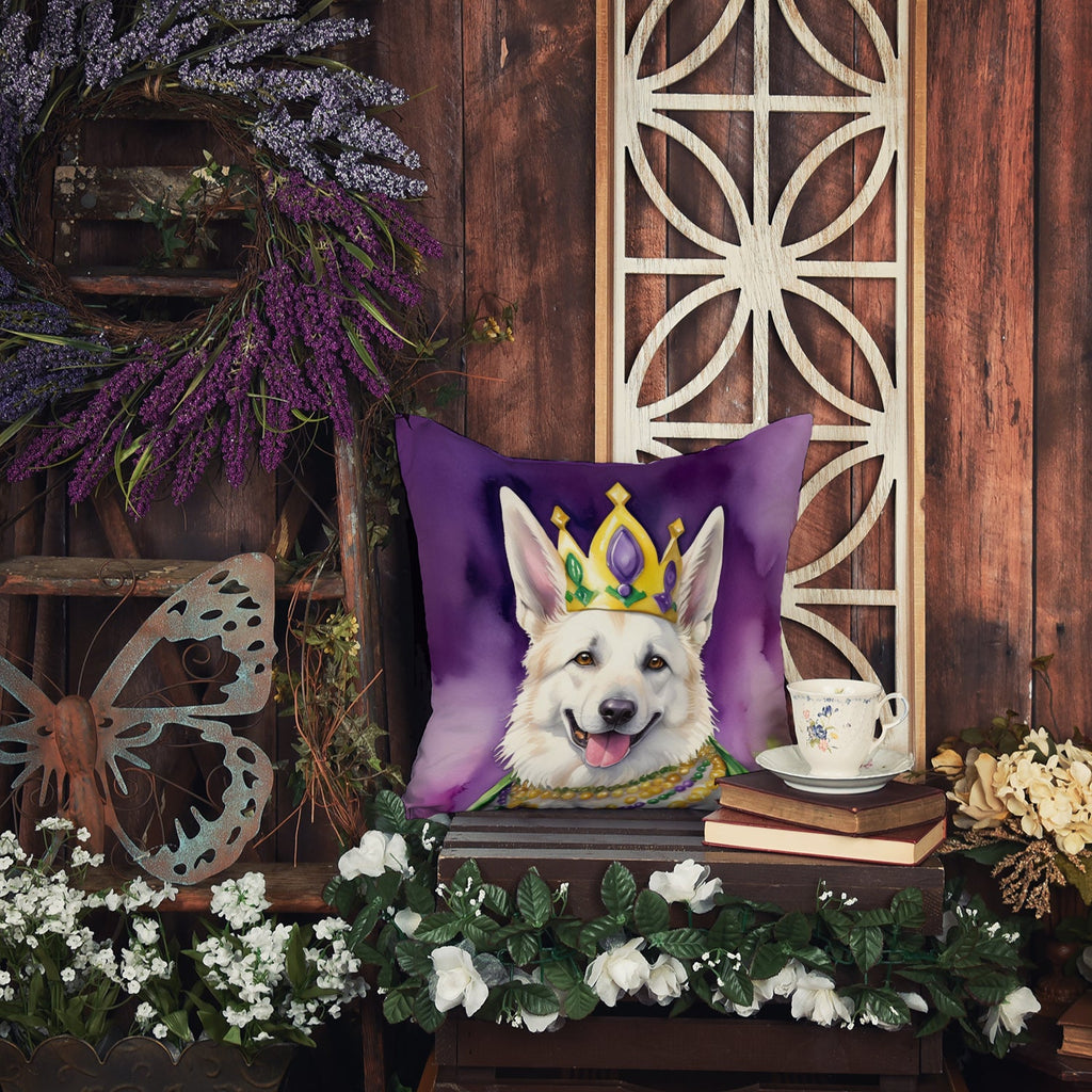 White German Shepherd King of Mardi Gras Decorative Throw Pillow 14x14 Indoor Outdoor Accent Cushion, Fabric Cover with Insert for Sofa, Bed, Porch & Living Room