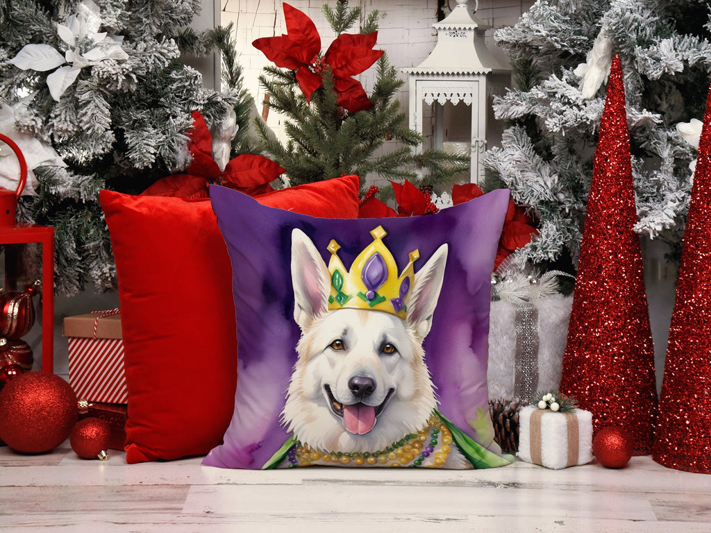 White German Shepherd King of Mardi Gras Decorative Throw Pillow 14x14 Indoor Outdoor Accent Cushion, Fabric Cover with Insert for Sofa, Bed, Porch & Living Room