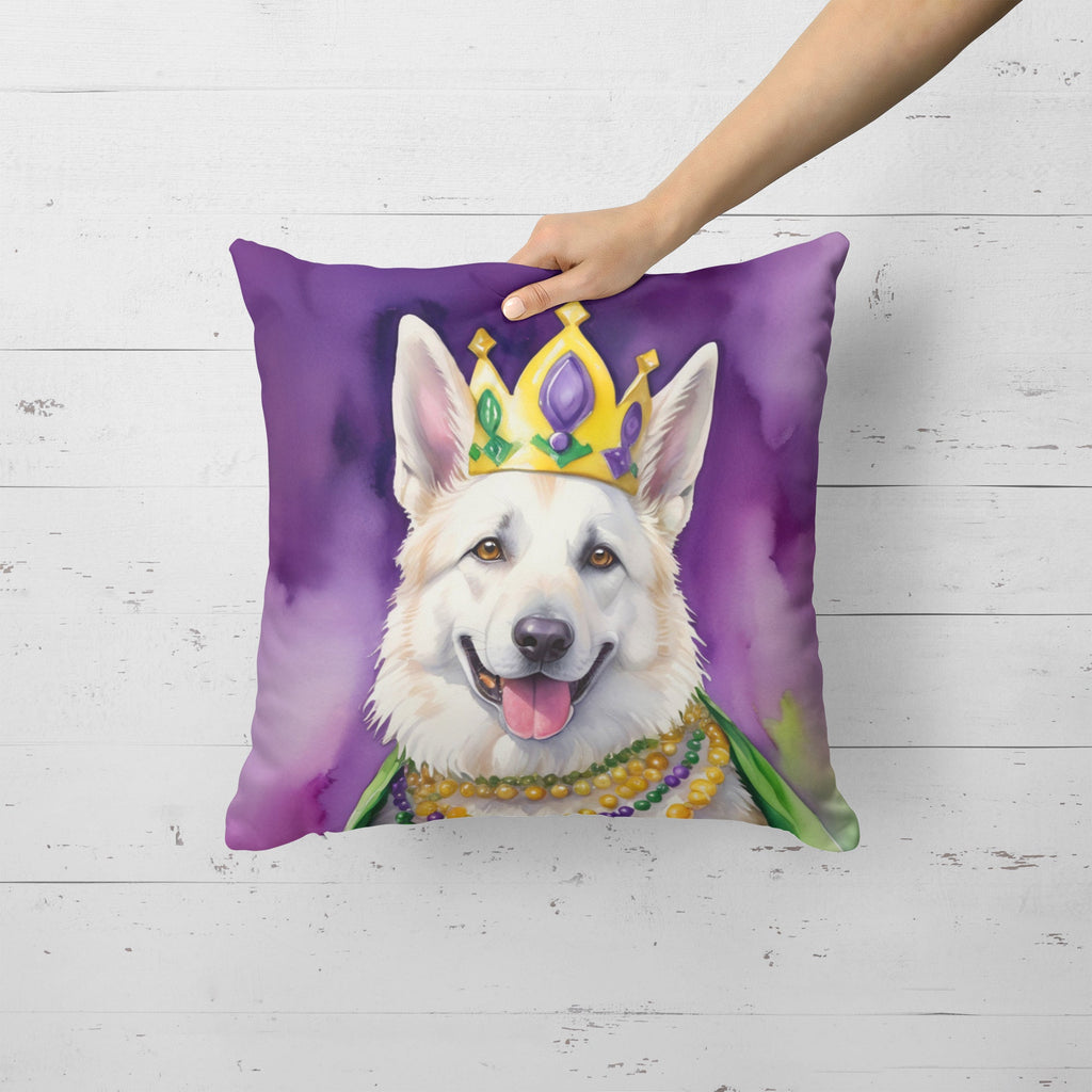 White German Shepherd King of Mardi Gras Decorative Throw Pillow 18x18 Indoor Outdoor Accent Cushion, Fabric Cover with Insert for Sofa, Bed, Porch & Living Room
