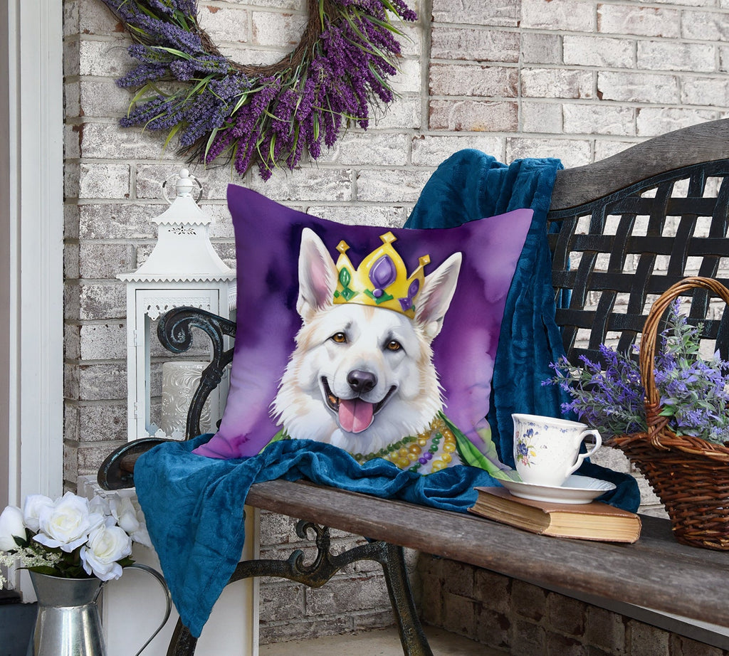 White German Shepherd King of Mardi Gras Decorative Throw Pillow 18x18 Indoor Outdoor Accent Cushion, Fabric Cover with Insert for Sofa, Bed, Porch & Living Room