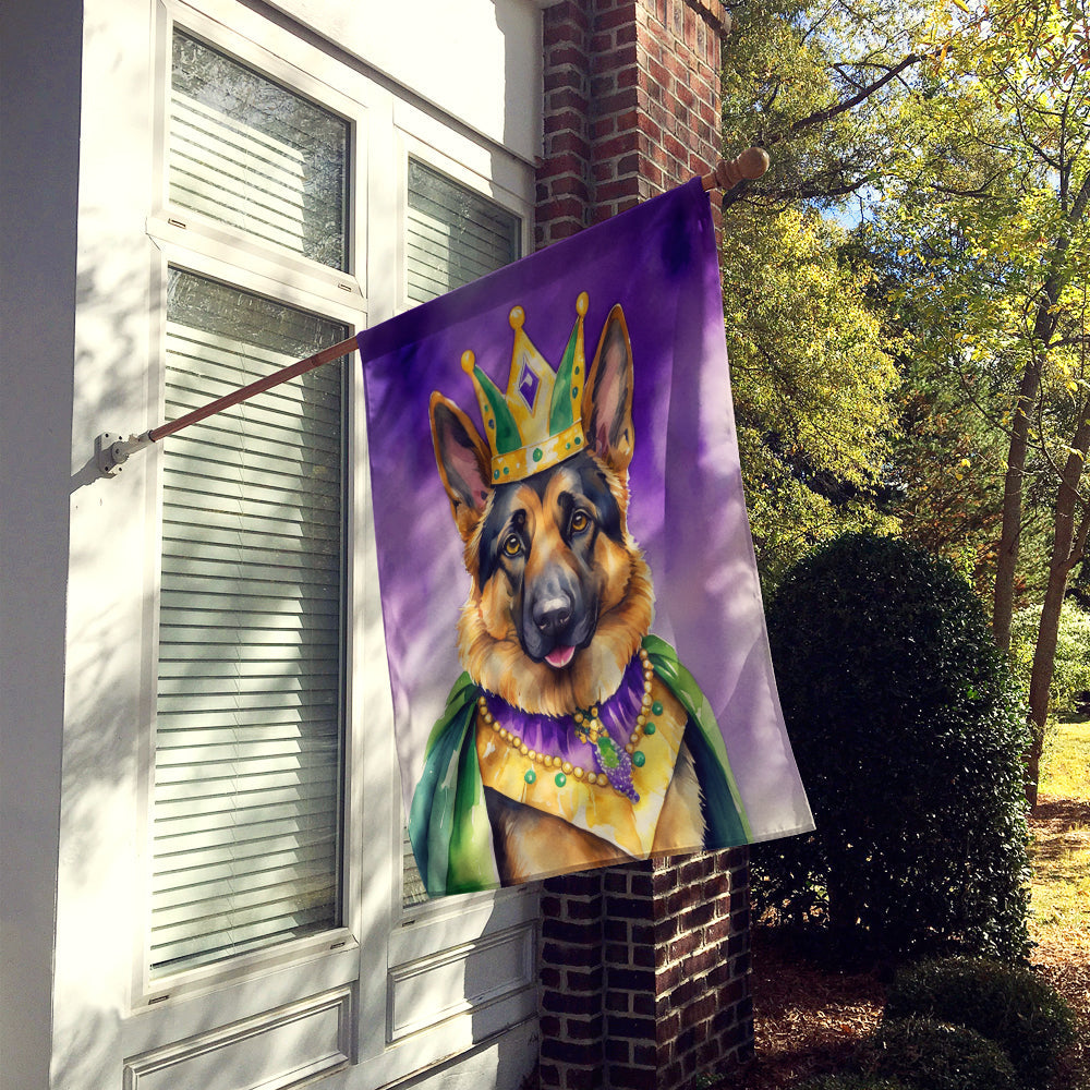 German Shepherd King of Mardi Gras House Flag 28x40 Porch Sleeve Pole Decorative Outside Yard Banner Artwork Wall Hanging, Polyester