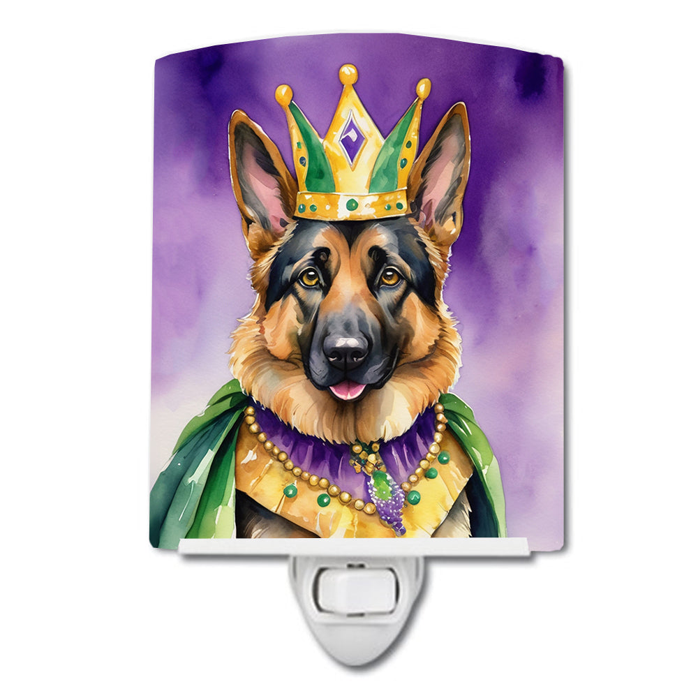 German Shepherd King of Mardi Gras Ceramic Night Light Compact, UL-Certified, Ideal for Bedroom, Bathroom, Nursery, Hallway, Kitchen, 6x4x3, Multicolor
