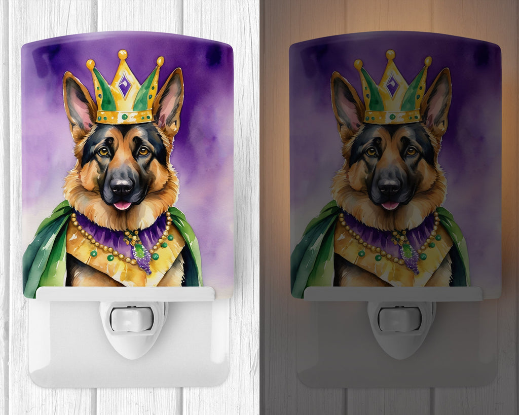 German Shepherd King of Mardi Gras Ceramic Night Light Compact, UL-Certified, Ideal for Bedroom, Bathroom, Nursery, Hallway, Kitchen, 6x4x3, Multicolor
