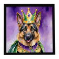 German Shepherd King of Mardi Gras Framed Metal Print Bathroom, Kitchen, Office, Home Decor Wall Art Ready to Hang, Square, 8X8