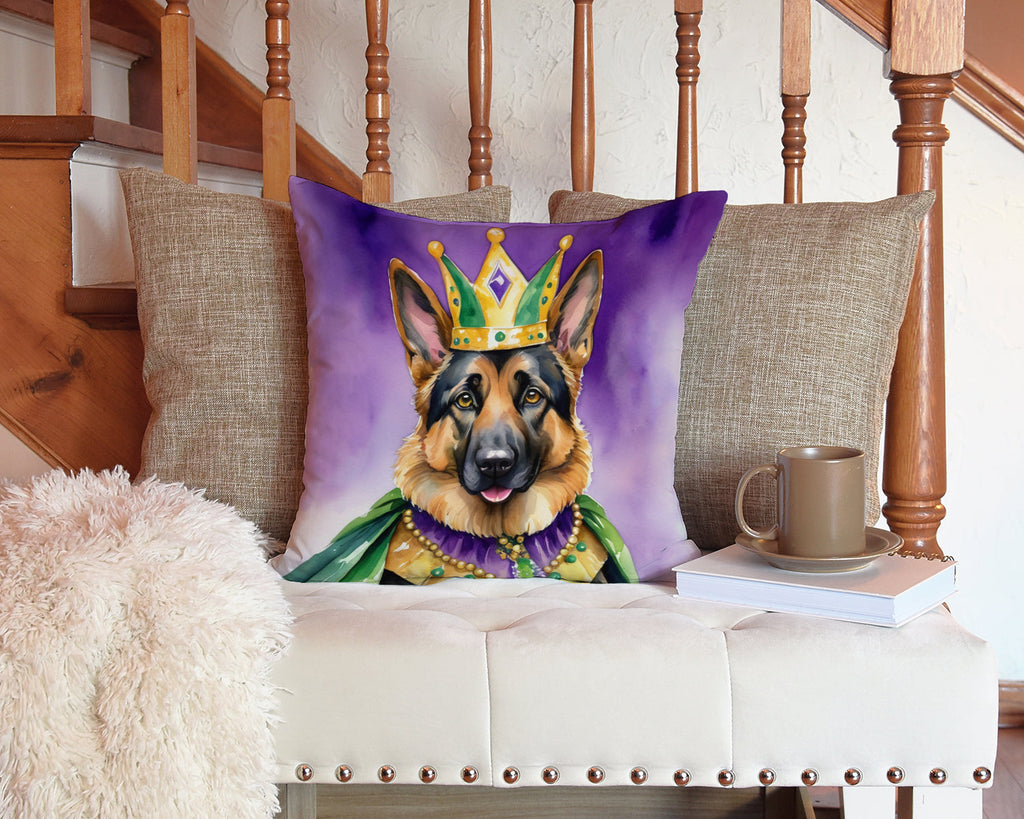 German Shepherd King of Mardi Gras Decorative Throw Pillow 14x14 Indoor Outdoor Accent Cushion, Fabric Cover with Insert for Sofa, Bed, Porch & Living Room