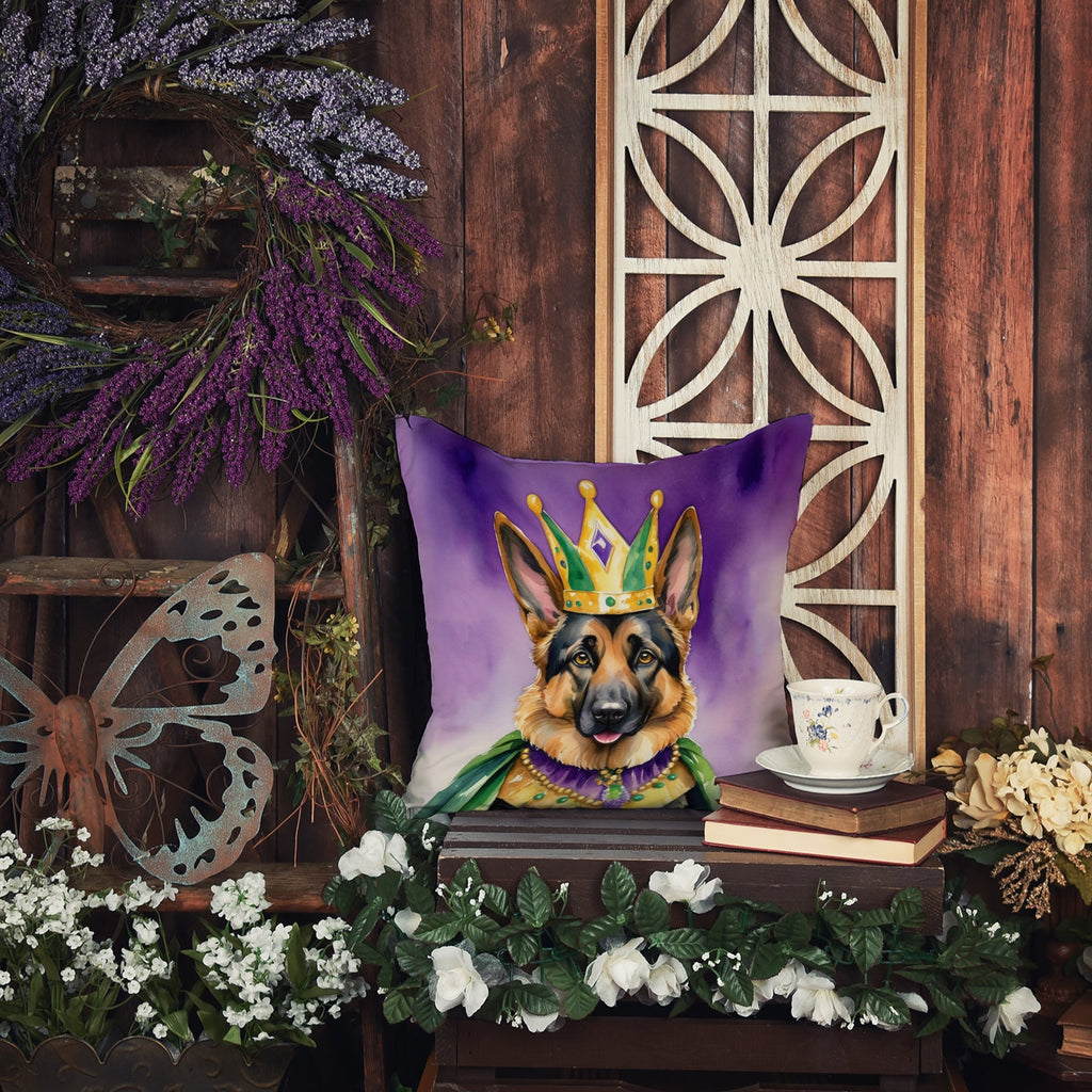 German Shepherd King of Mardi Gras Decorative Throw Pillow 14x14 Indoor Outdoor Accent Cushion, Fabric Cover with Insert for Sofa, Bed, Porch & Living Room