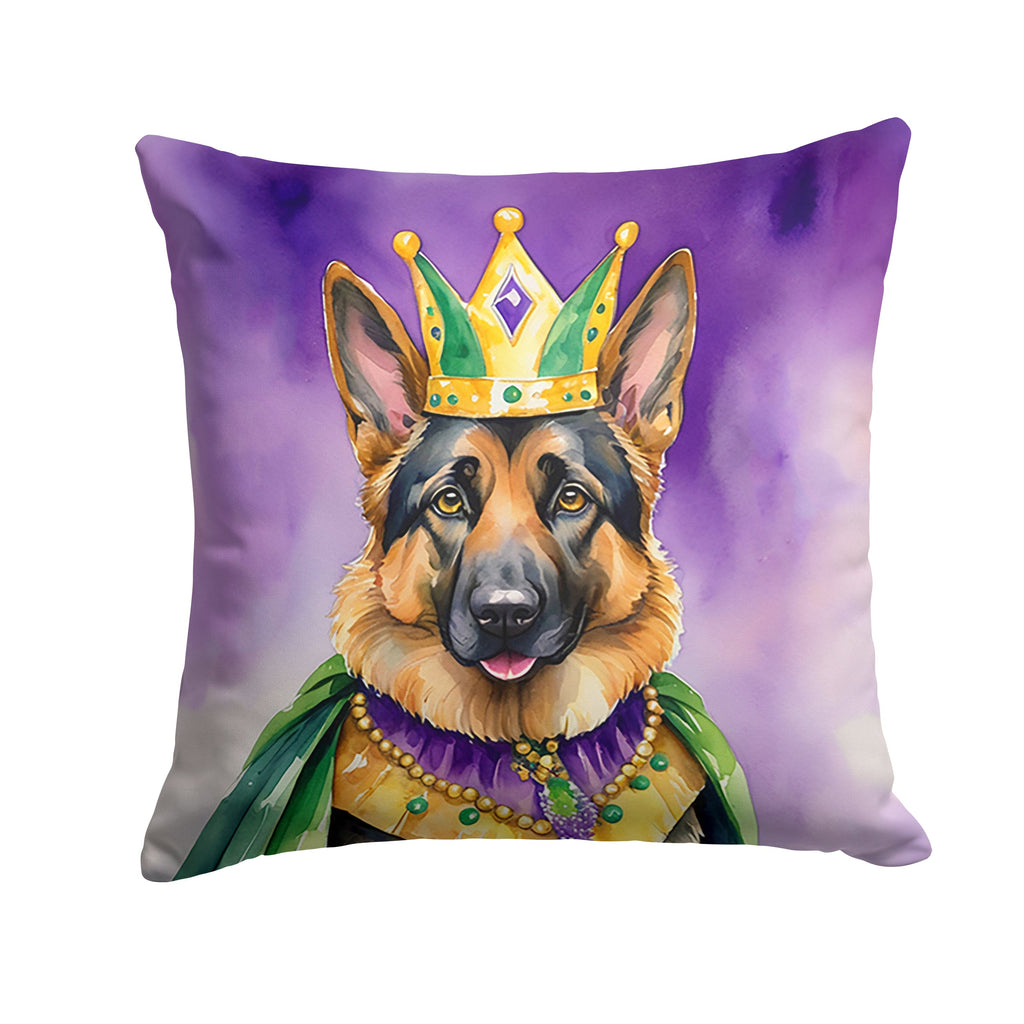 German Shepherd King of Mardi Gras Decorative Throw Pillow 18x18 Indoor Outdoor Accent Cushion, Fabric Cover with Insert for Sofa, Bed, Porch & Living Room