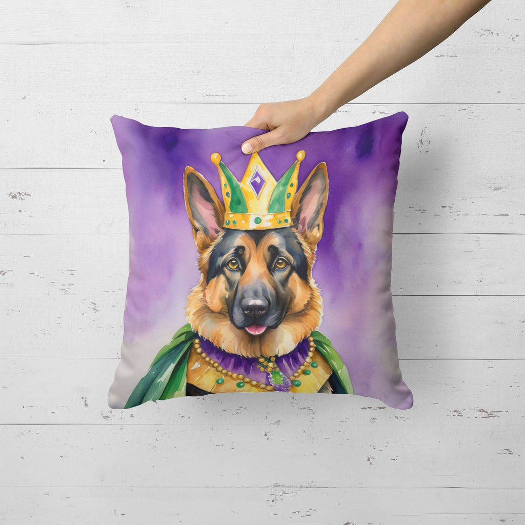 German Shepherd King of Mardi Gras Decorative Throw Pillow 18x18 Indoor Outdoor Accent Cushion, Fabric Cover with Insert for Sofa, Bed, Porch & Living Room