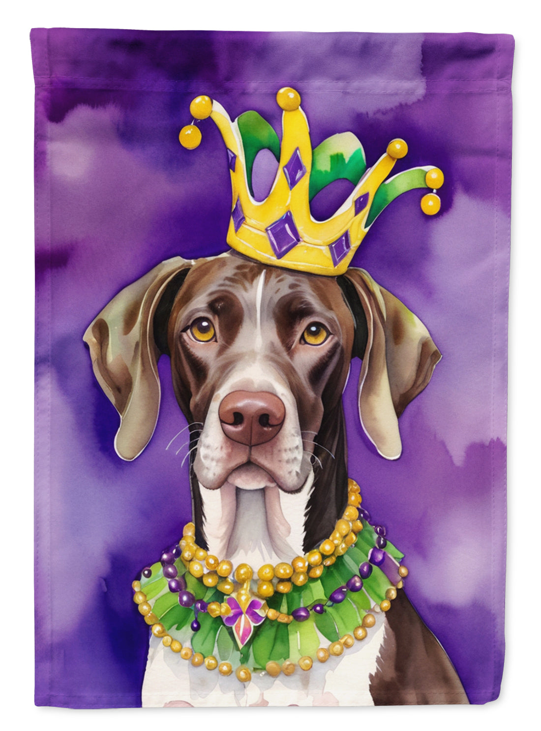 German Shorthaired Pointer King of Mardi Gras House Flag 28x40 Porch Sleeve Pole Decorative Outside Yard Banner Artwork Wall Hanging, Polyester