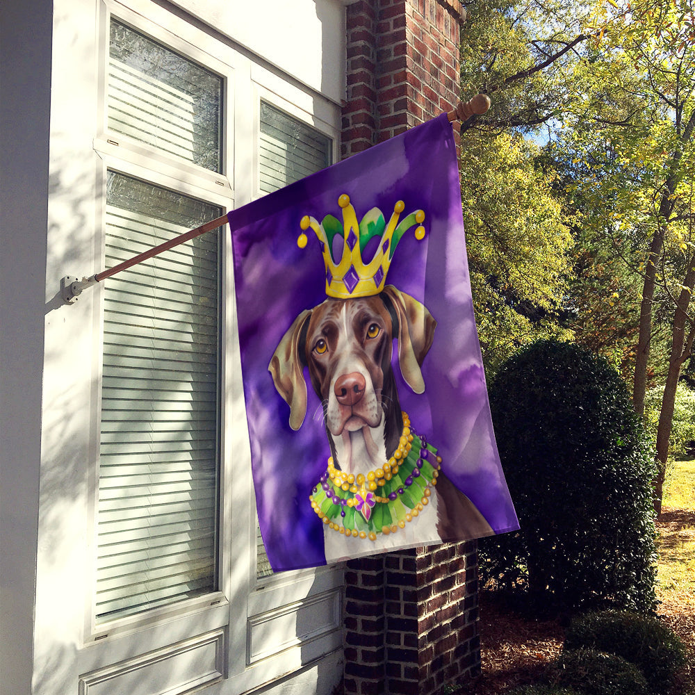 German Shorthaired Pointer King of Mardi Gras House Flag 28x40 Porch Sleeve Pole Decorative Outside Yard Banner Artwork Wall Hanging, Polyester