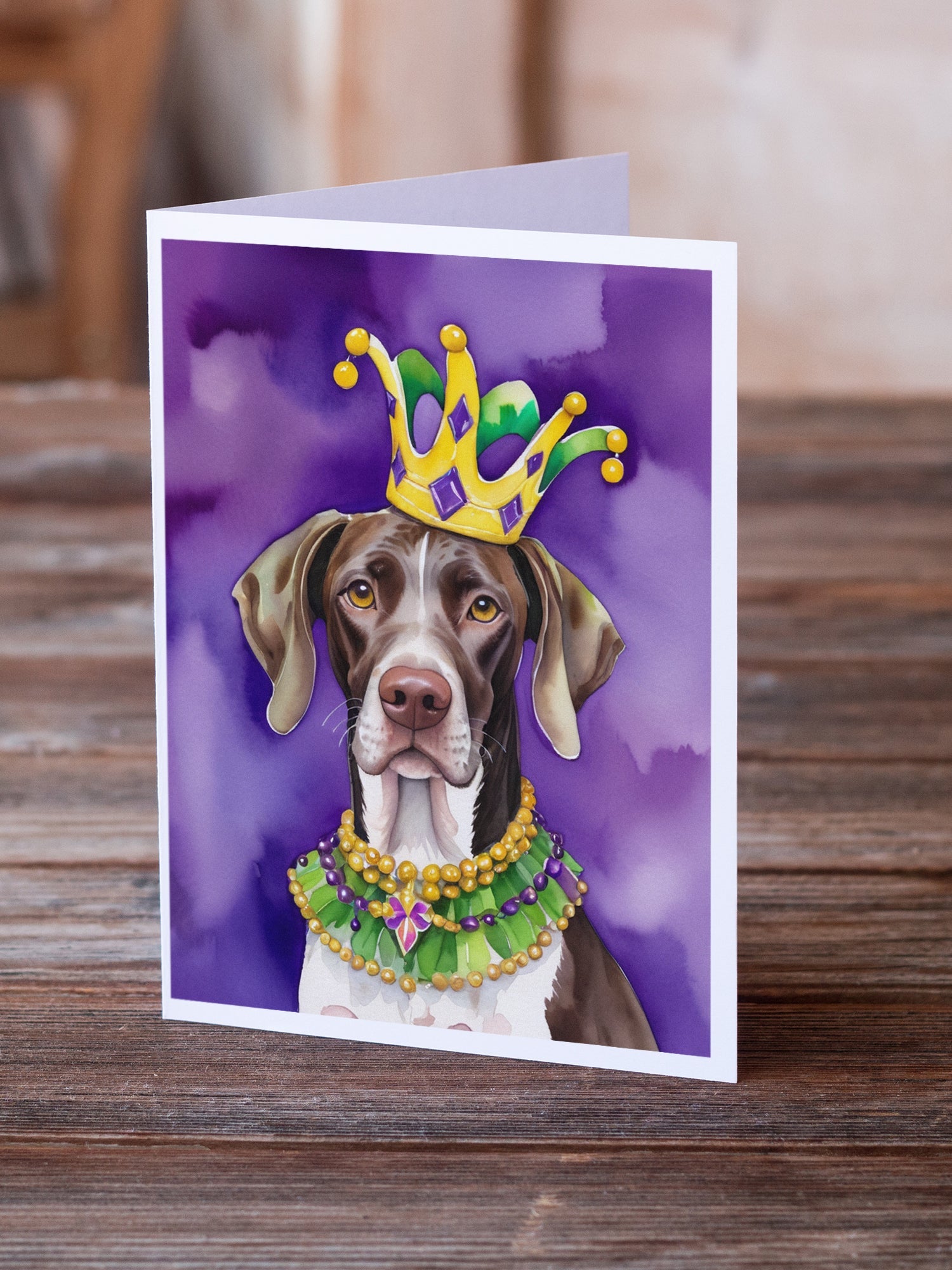 German Shorthaired Pointer King of Mardi Gras Greeting Cards Pack of 8 Blank Cards with Envelopes Whimsical A7 Size 5x7