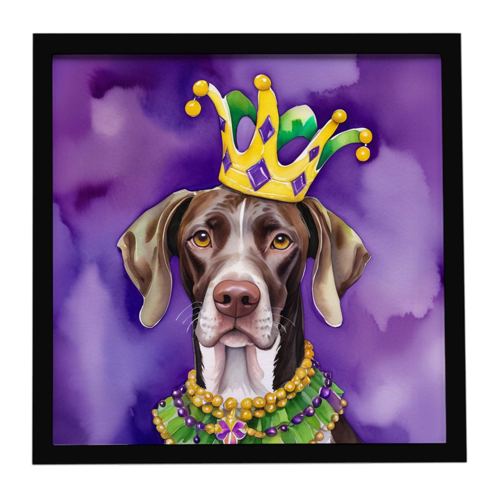 German Shorthaired Pointer King of Mardi Gras Framed Metal Print Bathroom, Kitchen, Office, Home Decor Wall Art Ready to Hang, Square, 8X8