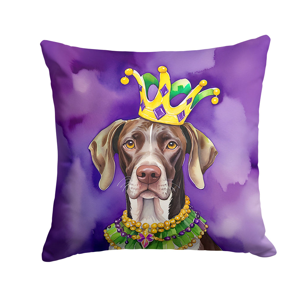 German Shorthaired Pointer King of Mardi Gras Decorative Throw Pillow 14x14 Indoor Outdoor Accent Cushion, Fabric Cover with Insert for Sofa, Bed, Porch & Living Room